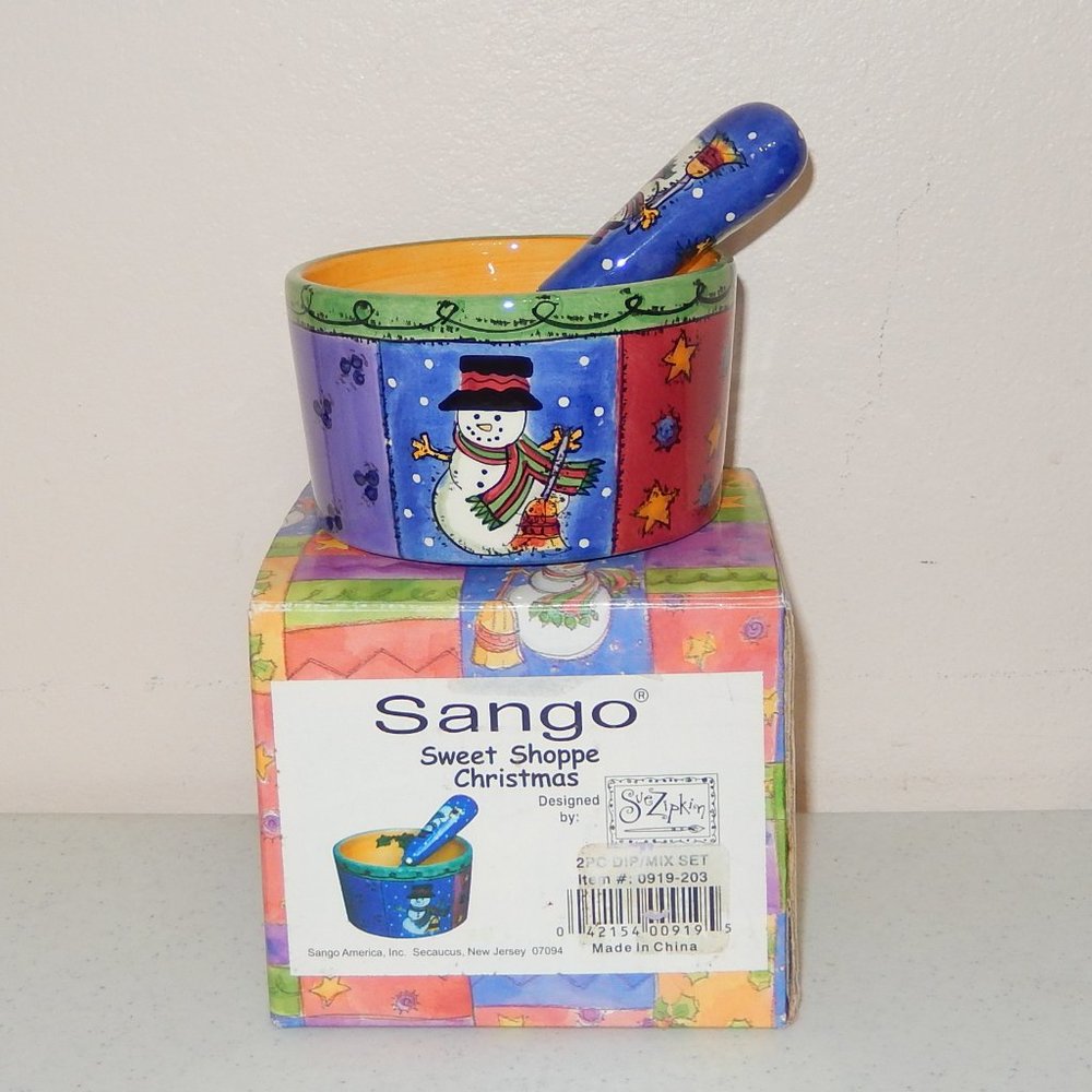 Sango Sweet Shoppe Christmas 2 Pc Dip Mix Spreader Knife Dish Set New In Box